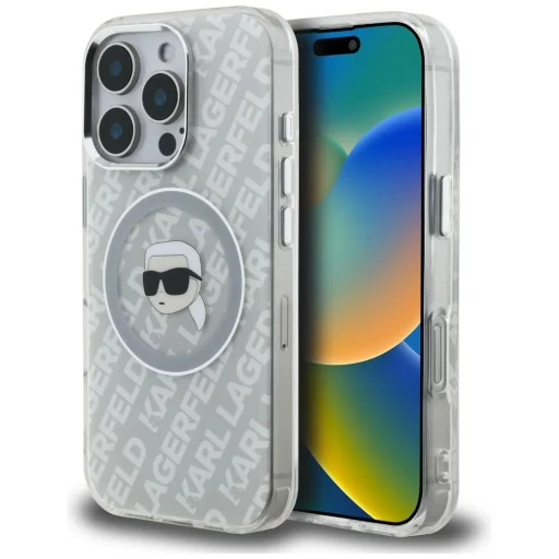 iPhone 16 Pro Karl Lagerfeld IML Karl Head Logo MagSafe sivý kryt - 1