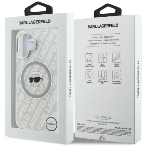 iPhone 16 Karl Lagerfeld IML Karl Head Logo MagSafe sivé puzdro - 8