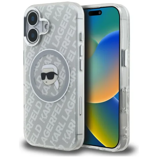 iPhone 16 Karl Lagerfeld IML Karl Head Logo MagSafe sivé puzdro - 1