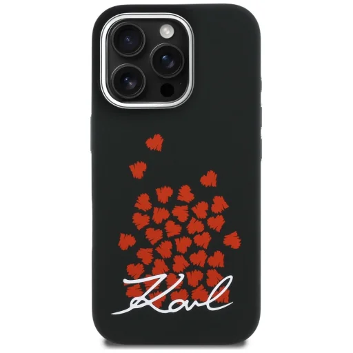 iPhone 16 Pro Max Karl Lagerfeld Silicone Heart Sign Logo MagSafe čierny kryt - 3