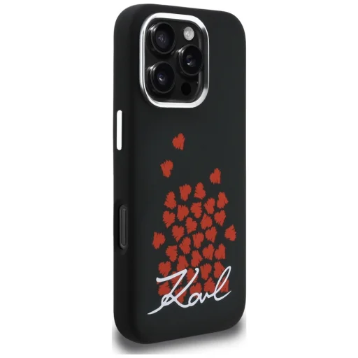 iPhone 16 Pro Max Karl Lagerfeld Silicone Heart Sign Logo MagSafe čierny kryt - 4