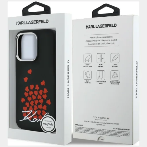 iPhone 16 Pro Max Karl Lagerfeld Silicone Heart Sign Logo MagSafe čierny kryt - 8