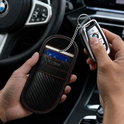 Tech-Protect KLR100 puzdro na kľúče s blokovaním RFID signálu karbónové čierno-červené - 5