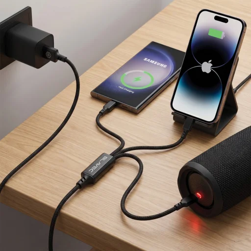 Blavec Cable Trixo fonott - USB-től 2xType C + Lightning - QC 18W PD60W 3A 1,3 méter (CTR-U2CL3B13) fekete - 3
