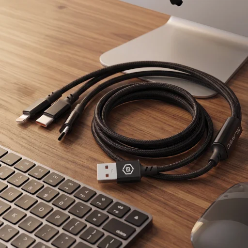 Blavec Cable Trixo fonott - USB-től 2xType C + Lightning - QC 18W PD60W 3A 1,3 méter (CTR-U2CL3B13) fekete - 4