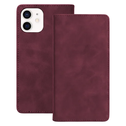 iPhone 12 / 12 Pro Okos velúr bordó tok - 1