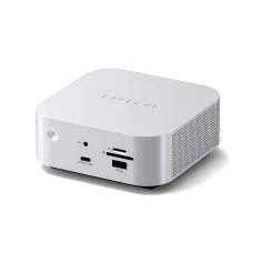 Satechi Thunderbolt 5 CubeDock s boxom pre SSD (3x TBT 5 Downstream porty, TBT 5 Host port 140W, 2x USB-C 3.2, 2x USB-A 3.2, 2,5 Gigabit Ethernet, čítačka SD a microSD kariet, box pre M.2 NVMe SSD, aktívne chladenie) - EU - strieborný