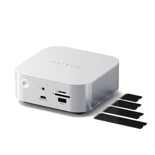 Satechi Thunderbolt 5 CubeDock s boxom pre SSD (3x TBT 5 Downstream porty, TBT 5 Host port 140W, 2x USB-C 3.2, 2x USB-A 3.2, 2,5 Gigabit Ethernet, čítačka SD a microSD kariet, box pre M.2 NVMe SSD, aktívne chladenie) - EU - strieborný - 11