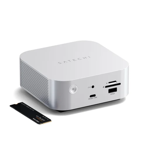 Satechi Thunderbolt 5 CubeDock s boxom pre SSD (3x TBT 5 Downstream porty, TBT 5 Host port 140W, 2x USB-C 3.2, 2x USB-A 3.2, 2,5 Gigabit Ethernet, čítačka SD a microSD kariet, box pre M.2 NVMe SSD, aktívne chladenie) - EU - strieborný - 8
