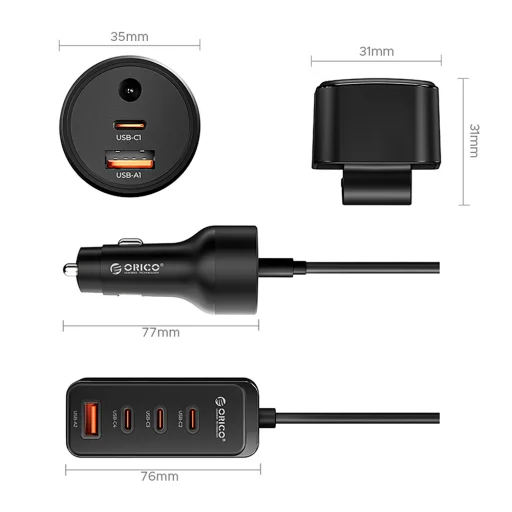 ORICO ChargeClip 90W 2A4C Back Clip Multi-Port nabíjačka do auta - 2