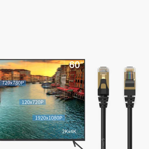 Orico PUG-C7 CAT7 10Gbps RJ45 Ethernet Hálózati Kábel Internet LAN Kerek 30m - Fekete - 10