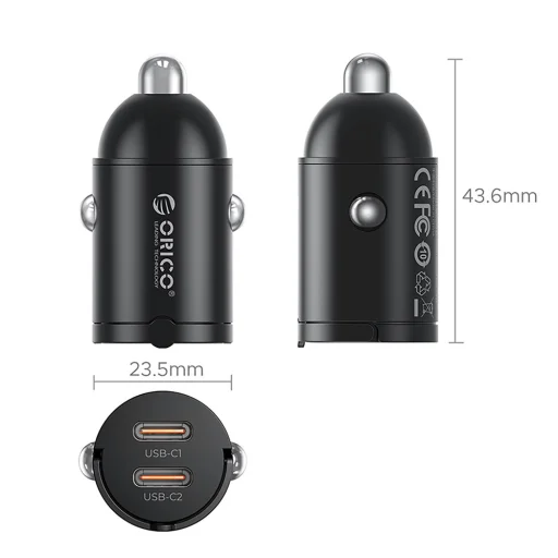 Autonabíjačka ORICO MiniRing 30W Dual USB-C zo zinkovej zliatiny - 2