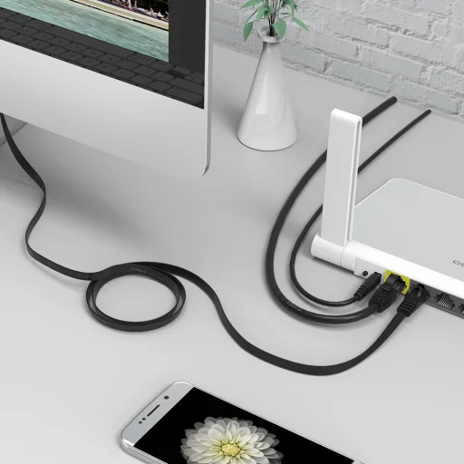 Ethernet hálózati kábel Orico PUG-C7B CAT7 10Gbps RJ45 internetes LAN lapos 8 m - fekete - 7