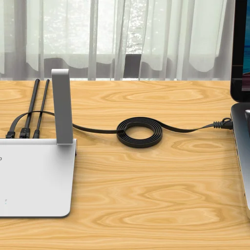 Ethernet hálózati kábel Orico PUG-C7B CAT7 10Gbps RJ45 internetes LAN lapos 8 m - fekete - 8