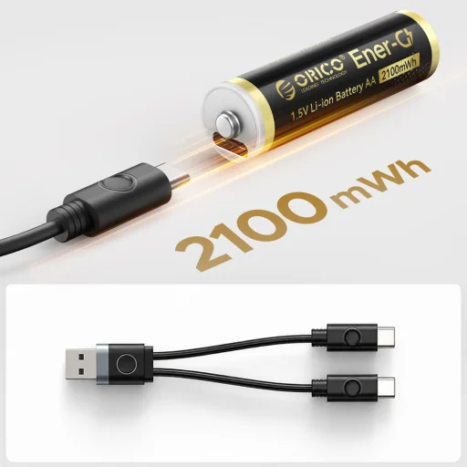 Orico Ener-G EG5C Lítium Akku 1.5V 2100mWh AA USB-C Tölthető Elem Töltő Kábellel 2 db. - 8