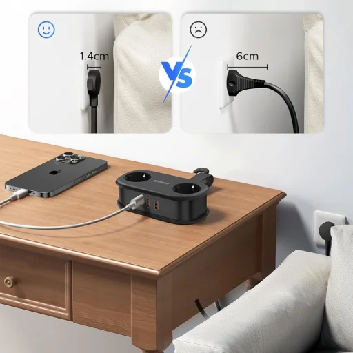 Orico APP 15.5W 5 v 1 rozbočovač 2x AC + 2x USB-A + 1x USB-C - Čierna - 3