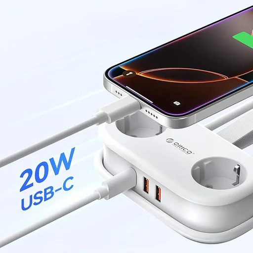 Orico APP 15.5W 5in1 Sieťový rozbočovač 2x AC + 2x USB-A + 1x USB-C - Biely - 2