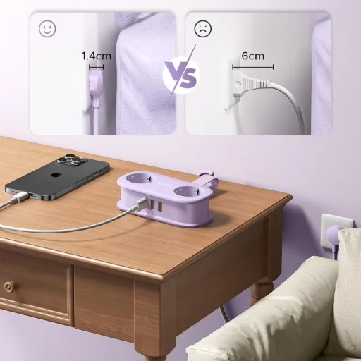 Orico AP3 20W GaN 5 v 1 sieťový rozbočovač 2x AC + 2x USB-A + 1x USB-C - fialový - 2