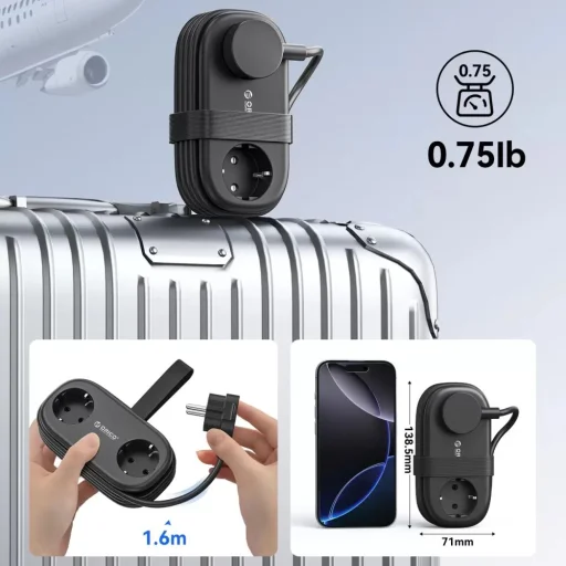 Orico AP3 20W GaN 5 v 1 Sieťová rozvodka 2x AC + 2x USB-A + 1x USB-C - Čierna - 6