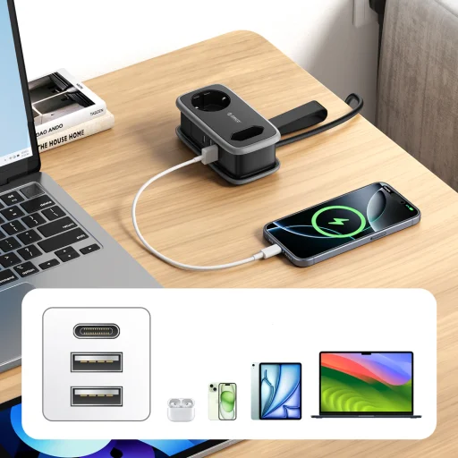 Orico AP3 65W GaN 6in1 sieťová rozvodka 2x AC + 2x USB-A + 2x USB-C - čierna - 9