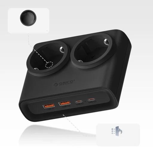 Orico PDC25 25W 6 v 1 Sieťový rozbočovač 2x AC + 2x USB-A + 2x USB-C - Čierny - 2