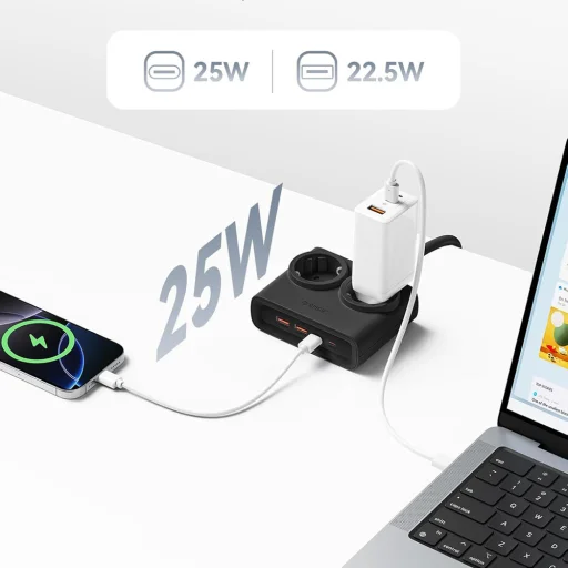 Orico PDC25 25W 6 v 1 Sieťový rozbočovač 2x AC + 2x USB-A + 2x USB-C - Čierny - 3