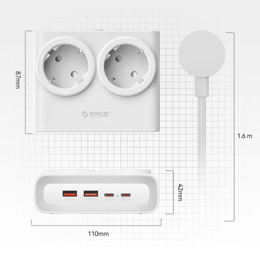 Orico PDC25 25W 6 v 1 Sieťový rozbočovač 2x AC + 2x USB-A + 2x USB-C - Biely - 4