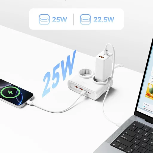 Orico PDC25 25W 6 v 1 Sieťový rozbočovač 2x AC + 2x USB-A + 2x USB-C - Biely - 5