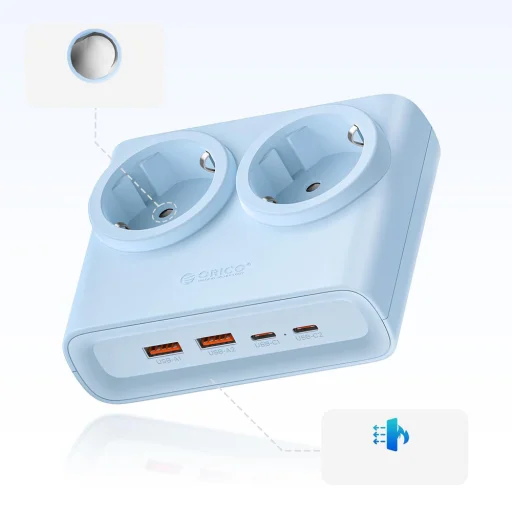Orico PDC25 25W 6 v 1 sieťový rozbočovač 2x AC + 2x USB-A + 2x USB-C - Modrá - 3