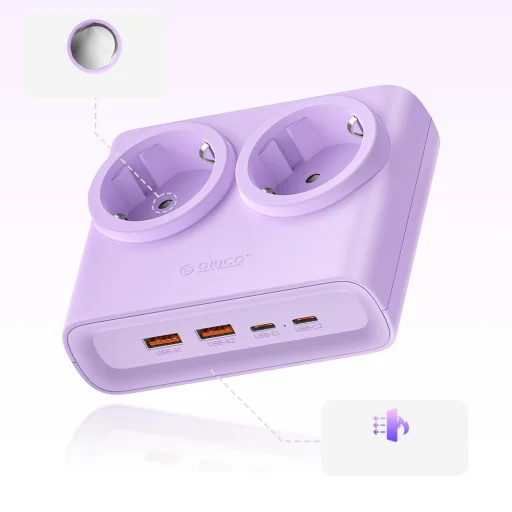 Orico PDC25 25W 6in1 sieťový rozbočovač 2x AC + 2x USB-A + 2x USB-C - fialová - 4
