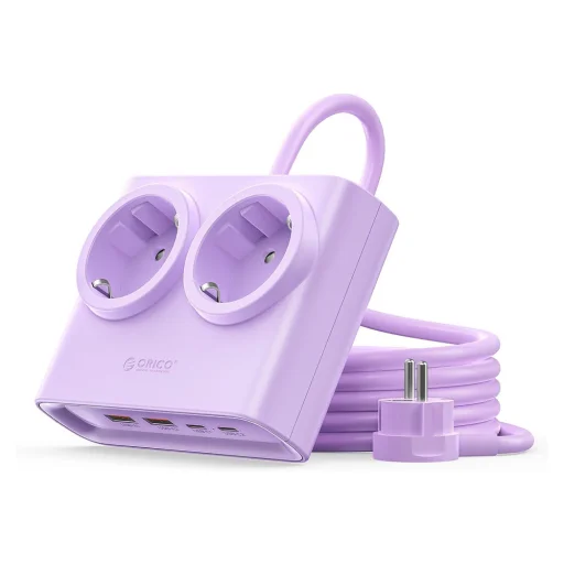 Orico PDC25 25W 6in1 sieťový rozbočovač 2x AC + 2x USB-A + 2x USB-C - fialová - 1