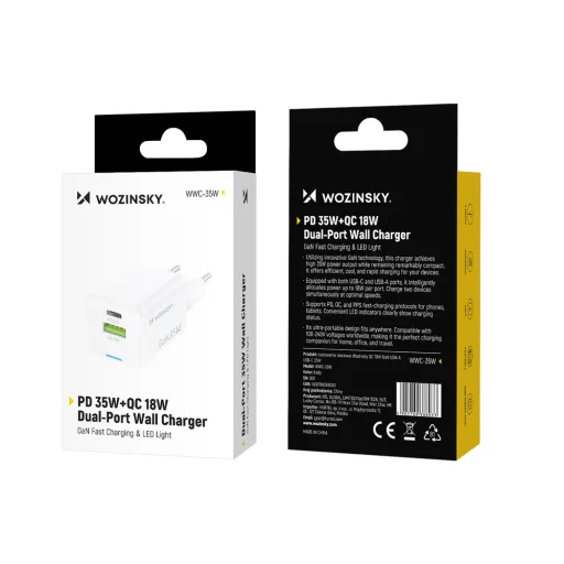 Wozinsky WWC-35W GaN USB-A + USB-C sieťová nabíjačka - biela - 4