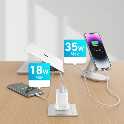 Wozinsky WWC-35W GaN USB-A + USB-C sieťová nabíjačka - biela - 7