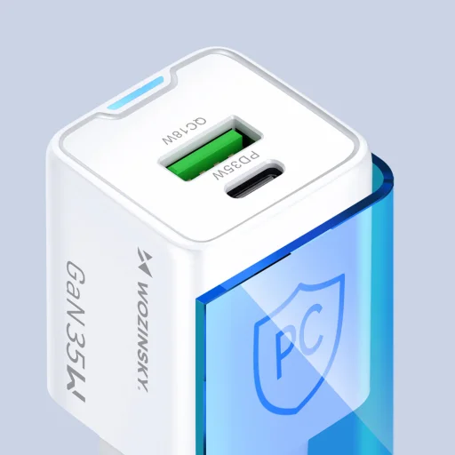 Wozinsky WWC-35W GaN USB-A + USB-C sieťová nabíjačka - biela - 9
