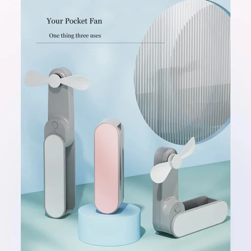 Techsuit - Prenosný ventilátor (TF1) - Vreckový, nastaviteľný, nabíjateľný, tichý, 1200mAh - Ružový - 2
