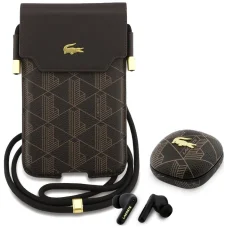 Lacoste Univerzálna crossbody XL kabelka The Blend s kovovým logom + set TWS slúchadiel, hnedá