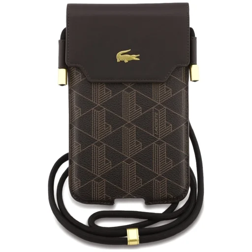 Lacoste Univerzálna crossbody XL kabelka The Blend s kovovým logom + set TWS slúchadiel, hnedá - 7