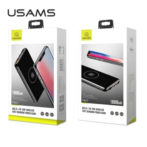 USAMS PB27 vezeték nélküli powerbank 10000mAh QC3.0+PD 10W gyorstöltéssel fekete - 6