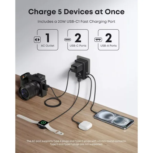 Sieťová nabíjačka Anker Nano Travel, 20W, 3A, 2 x USB-A - 2 x USB-C, Čierna A9215H11 - 5