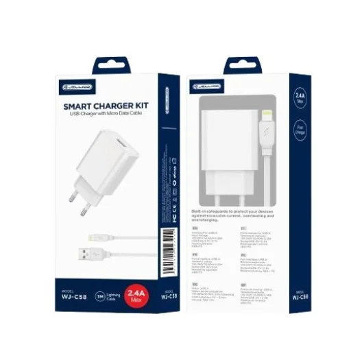 JELLICO WJ-C58 sieťový USB-A nabíjací adaptér 2,4A 12W 1xUSB + Lightning kábel biely - 1