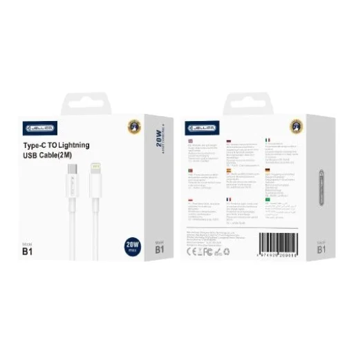 JELLICO B1 USB-C - Lightning PD 20W 2M biely kábel - 1