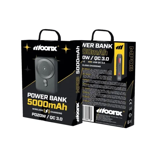 MOONX magnetická powerbanka MP03 PD 20W 1xUSB-C + 1xUSB QC3.0 22,5W 5000mAh čierna - 1