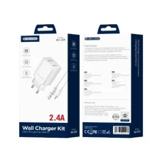 JELLICO WJ-C59 sieťový USB-A nabíjací adaptér 2,4A 12W 2xUSB + Lightning kábel biely