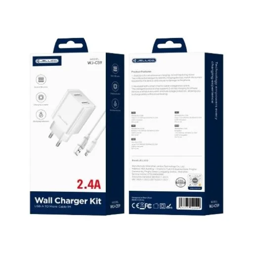 JELLICO WJ-C59 sieťový USB-A nabíjací adaptér 2,4A 12W 2xUSB + Micro kábel biely - 1