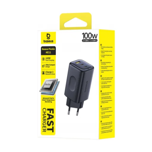 Sieťová nabíjačka Baseus PicoGo AE11, 100W, 5A, 1 x USB-C - 2 x USB-C, čierna - 3