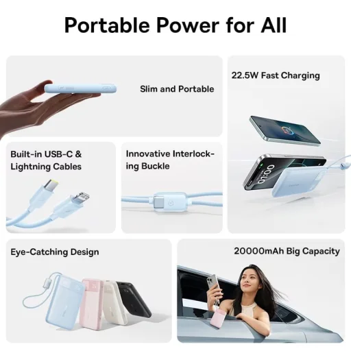 Baseus EnerFill FC11, 20000mAh, 22.5W, QC + PD, Fekete Powerbank - 3