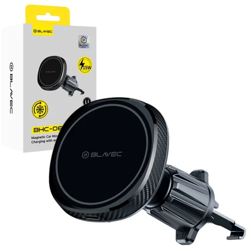 Blavec držiak na telefón do auta BHC-06B s 15W magnetickým indukčným nabíjaním a aktívnym chladením do mriežky ventilácie (BHC06B-MAVIB) čierny - 1