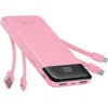 Charmast W1148 5V 3A 10000 mAh powerbanka so zabudovanými káblami USB-A / USB-C / Lightning / Micro USB, ružová thumbnail