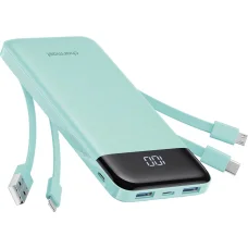 Charmast W1148 5V 3A 10000 mAh powerbanka so zabudovanými káblami USB-A / USB-C / Lightning / Micro USB, zelená