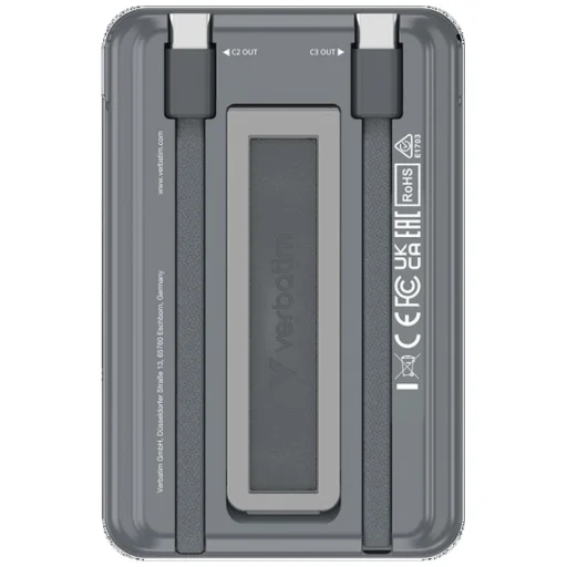 Verbatim Charge'n' Go 15 W 5000 mAh magnetická bezdrôtová powerbanka s 2x USB-C káblom sivá 32251 - 2